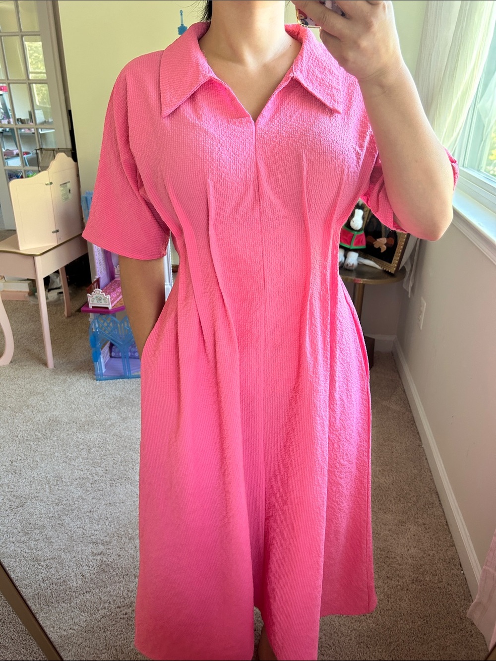 Cool fabric pink dress. S